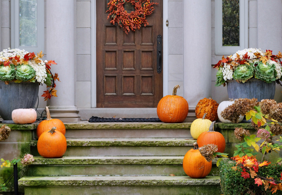 Home Porch with Pumpkins on Steps