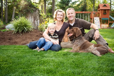 Happy Family with Dog Outside